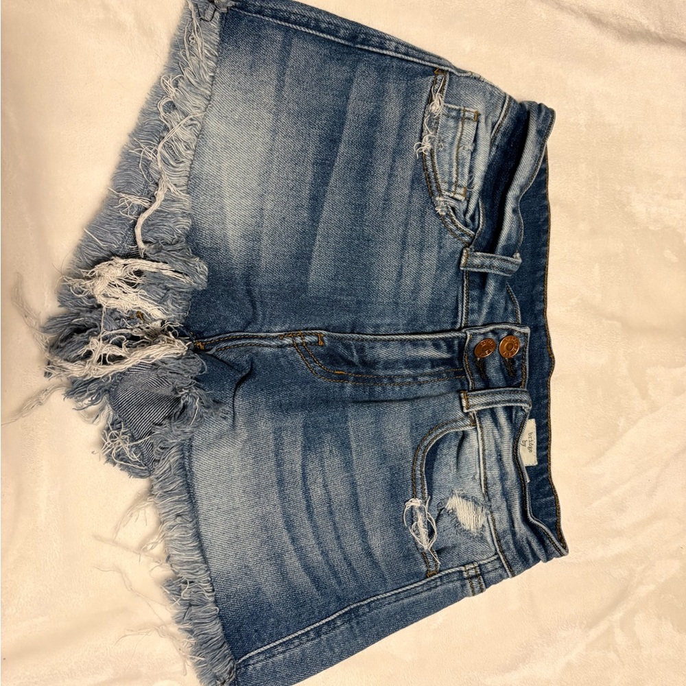 Classic Blue Frayed Hem Jean Shorts